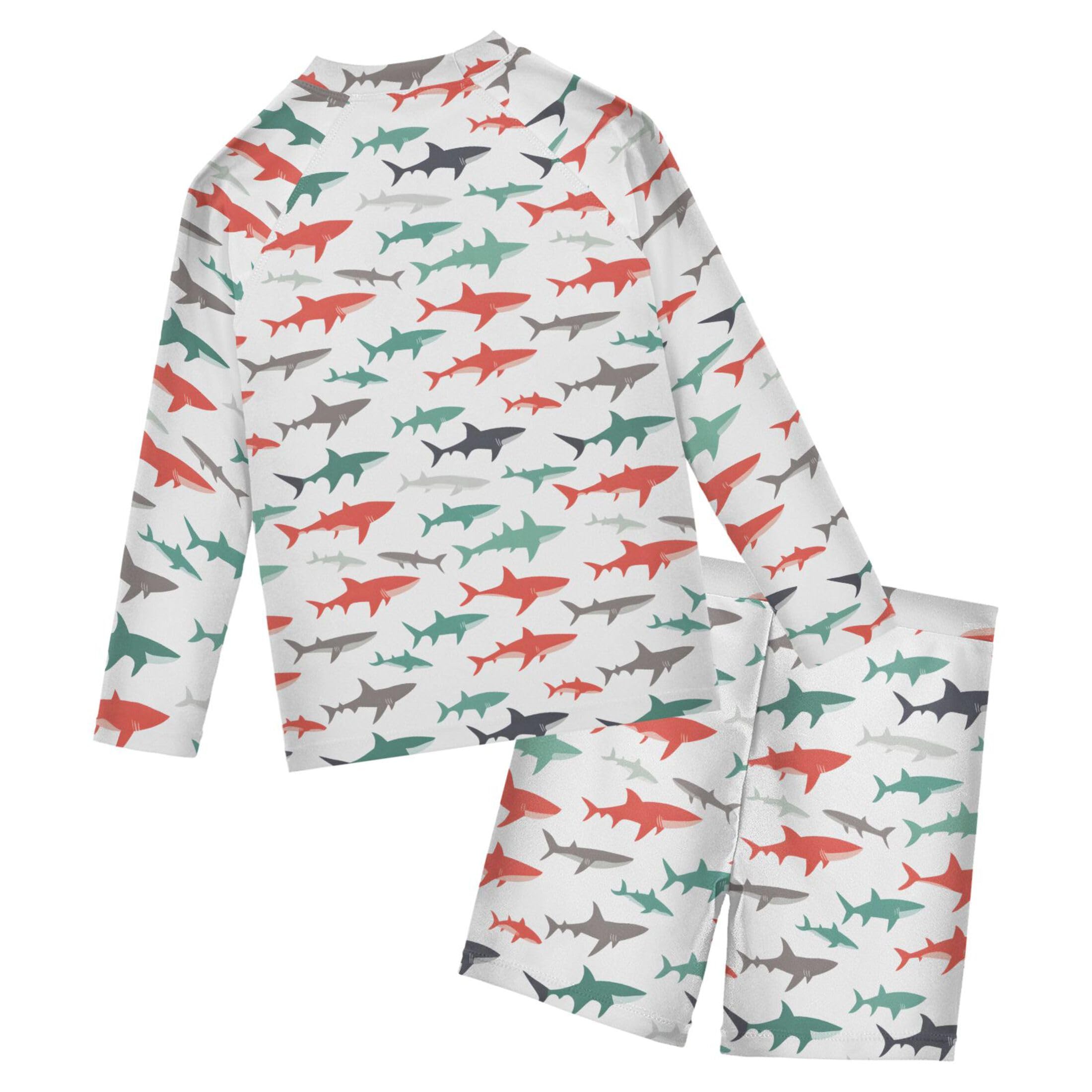 Shark Cute Toddler and Baby Boys' 2-Piece Swimsuit Trunk, Long Sleeve Rashguard Bathing Suit B0403682