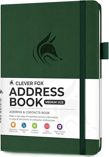 Clever Fox Libreta de direcciones con pestañas alfabéticas - Teléfono de piel sintética y libreta de direcciones para mantener los contactos