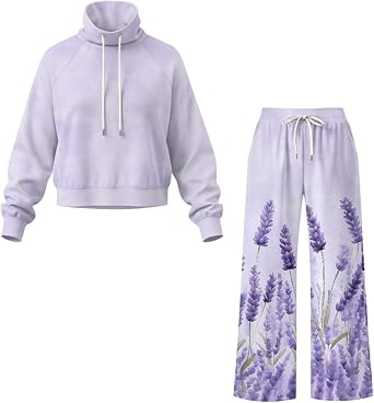 Matching Lounge Sets for Women 2 Piece Womens Sweatsuit Comfy Drawstring Pullover Sweatshirt And Wide Leg Sweatpant
