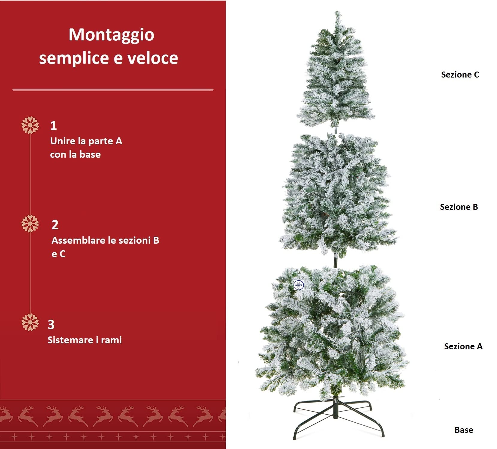 Rotex - Sapin de Noël enneigé fin réaliste et très touffu, ouverture en parapluie, gain de place