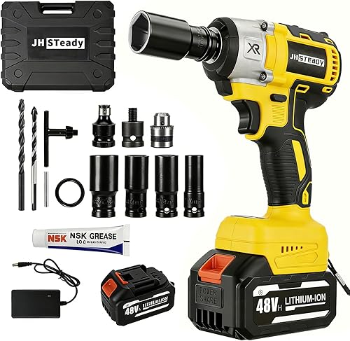 Miniatura 9 de Llave de impacto inalámbrica de 48 V, pistola de impacto de 1/2, pistola de impacto de alto par sin escobillas de 4 velocidades con luz LED, llave