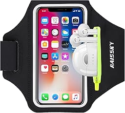 HAISSKY Armband Armband with Earphone Bag, Sports Running Mobile Phone Holder Arm Holder for MP3/iPhone 16 Pro Max/15 Pro/14 Pro/13 Galaxy S25 Ultra/S24/S23 Up to 6.9 Inches