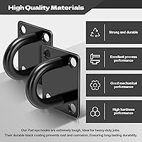 Vista 4 de Stainless Steel Heavy Duty Ceiling Hooks 4-Pack, M10 Pad Eye Hook with Snap Hooks, Eye Hooks Heavy Duty Mounting Plate, Swing Hooks for
