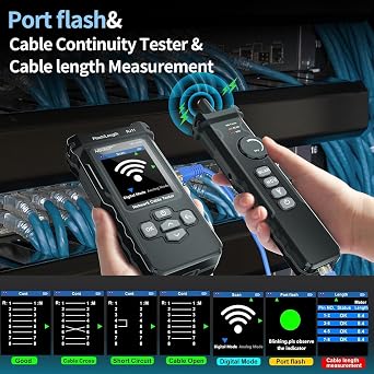 NOYAFA NF-8506 Network Cable Tester with RJ45 Crimp Tool, IP Scan Ping Test | CAT5 CAT6 Network Tester,Poe Network Rate Test, Port Flashing, RJ45 RJ11 Ethernet Cable Tester with Crimper Stripper