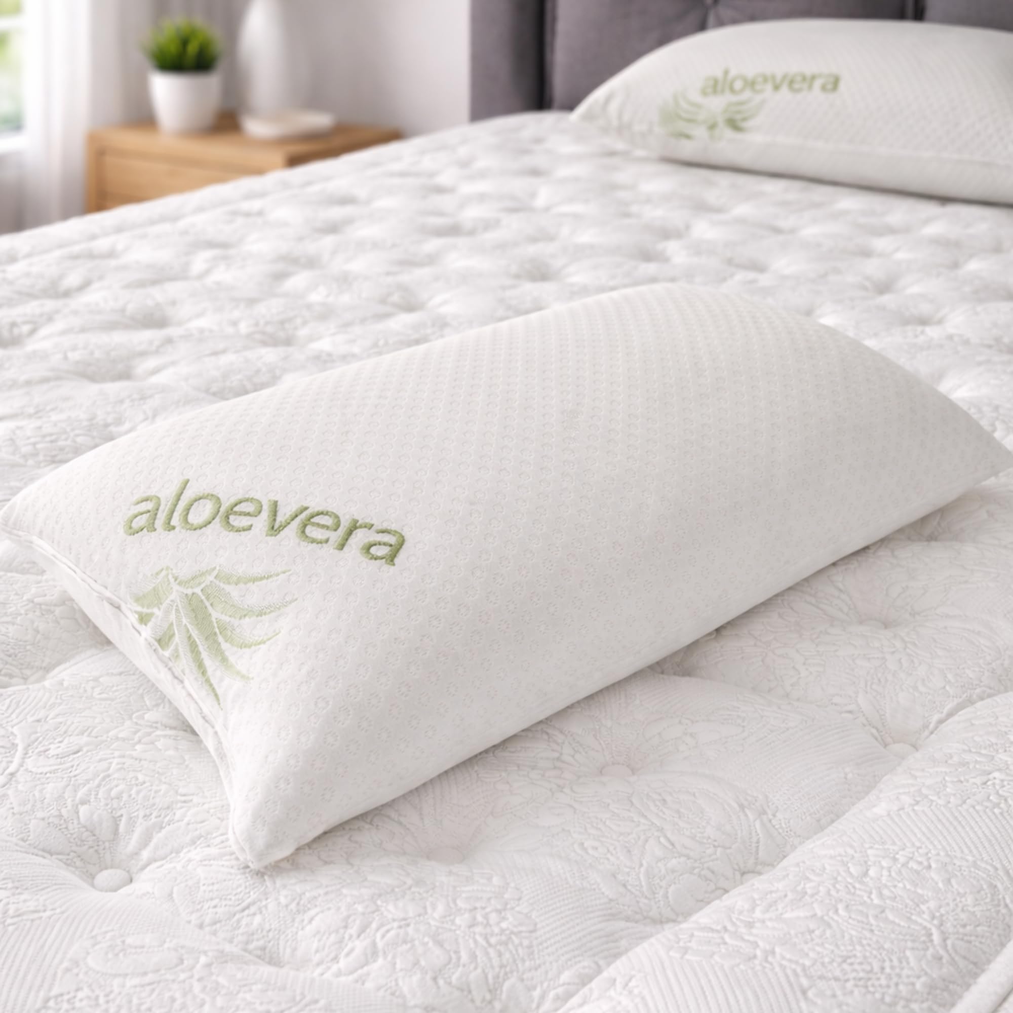 Materassi Russo Coppia Cuscini Memory Foam 40x70 cm, Altezza 11 cm, Guanciali Letto Modello Saponetta Medio Morbidi con Fodera Aloe Vera Sfoderabile, Made in Italy