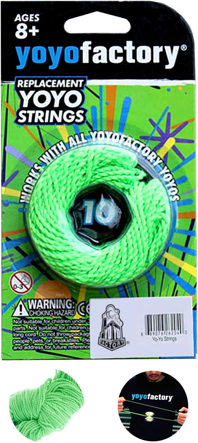 YoYo Factory Yo-Yo String Pack (10 pcs) – Durable Yo Yo Strings for Trick Yoyo & Professional YoYo – Kid-Friendly Replacement Strings for Yoyos - Green
