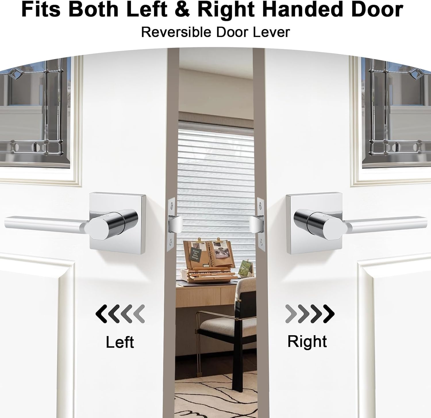 Probrico 5 Pack Passage Lever Polished Chrome Door Handle Lock Non-Locking Keyless Square Lever for Hall and Closet, for Right & Left Side