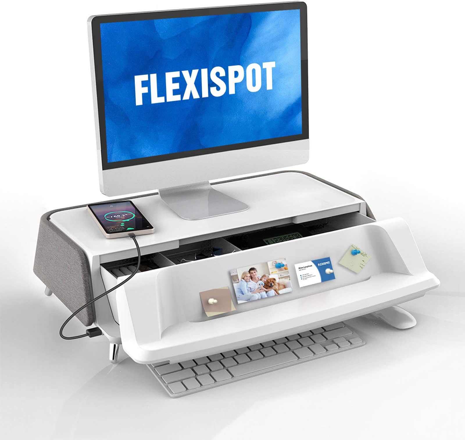 FlexiSpot Monitor Stand Workstation Laptop Stand Computer Riser with Storage Drawer USB Charging Port with UV Light( Gray)
