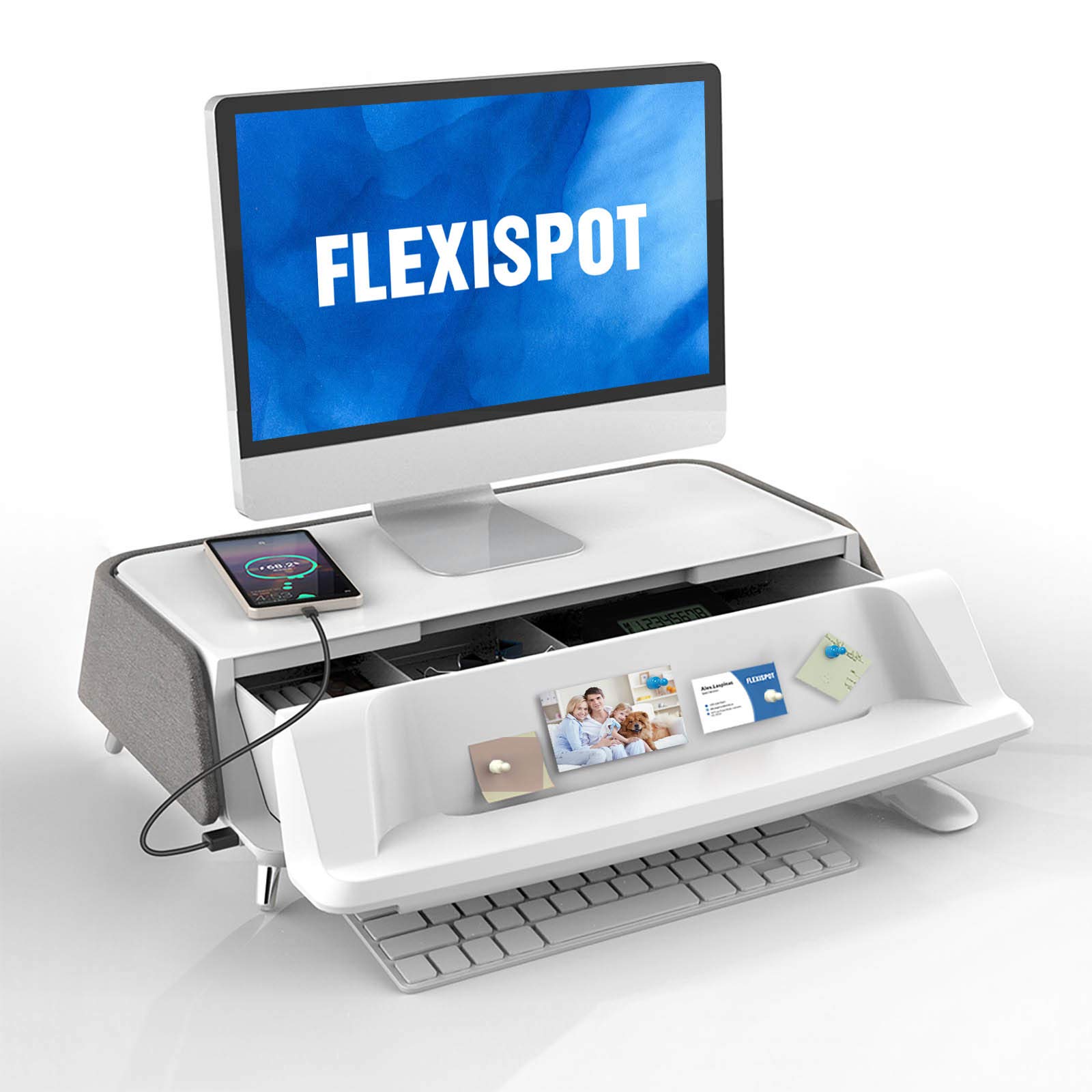 FlexiSpot Monitor Stand Workstation Laptop Stand Computer Riser with Storage Drawer USB Charging Port with UV Light( Gray)