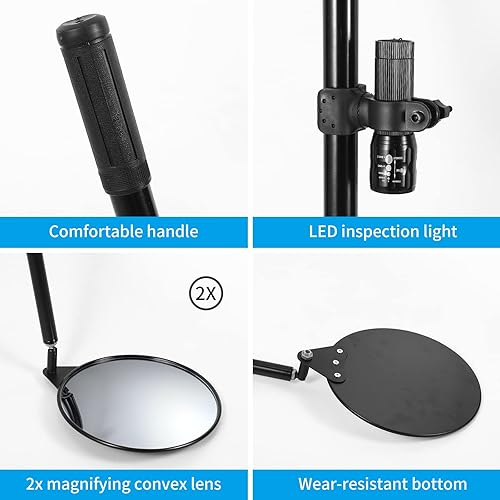 Miniatura 4 de Espejo de inspección telescópico portátil para debajo del vehículo, espejo de seguridad plegable de 8 pulgadas de diámetro con luz LED