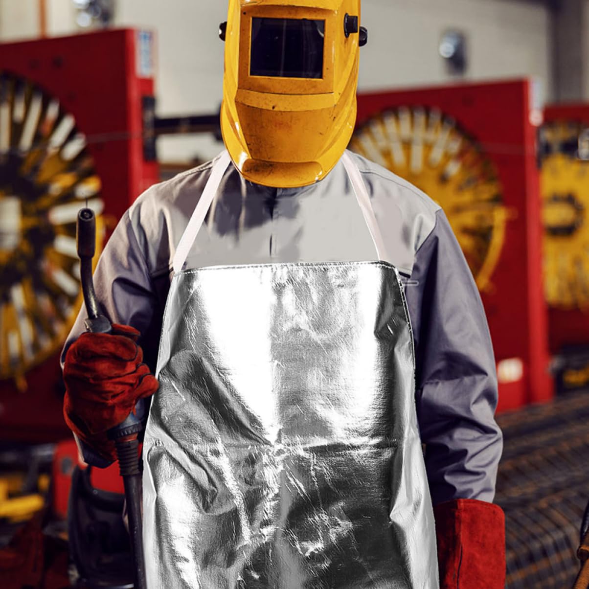 Gadpiparty Hitzeschutz Schürze aus Aramid Aluminium Verstellbare Träger Wärmeisolierend für Schmelzarbeiten und Hohe Risiken