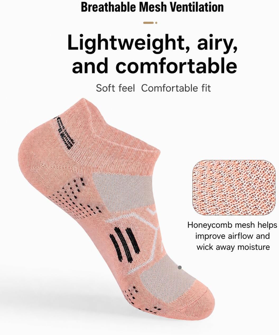 No Show Socks for Women, Running Breathable Lightweight Non-Slip Moisture Wicking Athletic Ankle Socks for Summer