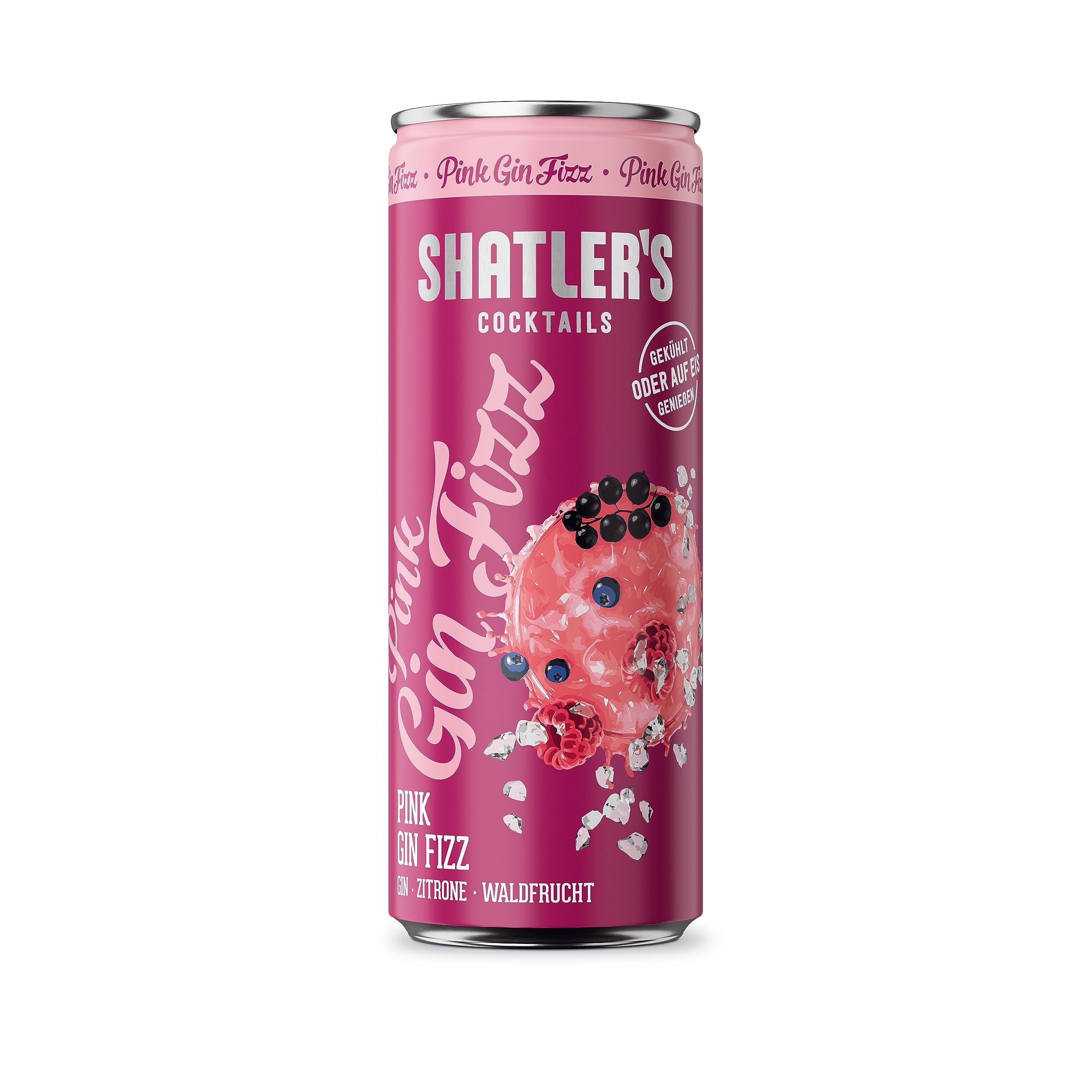 Shatler's Cocktails | Pink Gin Fizz | Fruchtig-spritzig | Gin, Zitrone und Waldfrucht | 12 x 250ML | 10,1%
