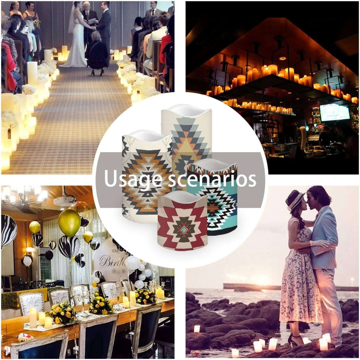 Aztec Flameless Candles Fake Pillar Candles LED Battery Operated Flameless Candles with Remote Color Changing & Timer Ambient Lighting 4 Packs