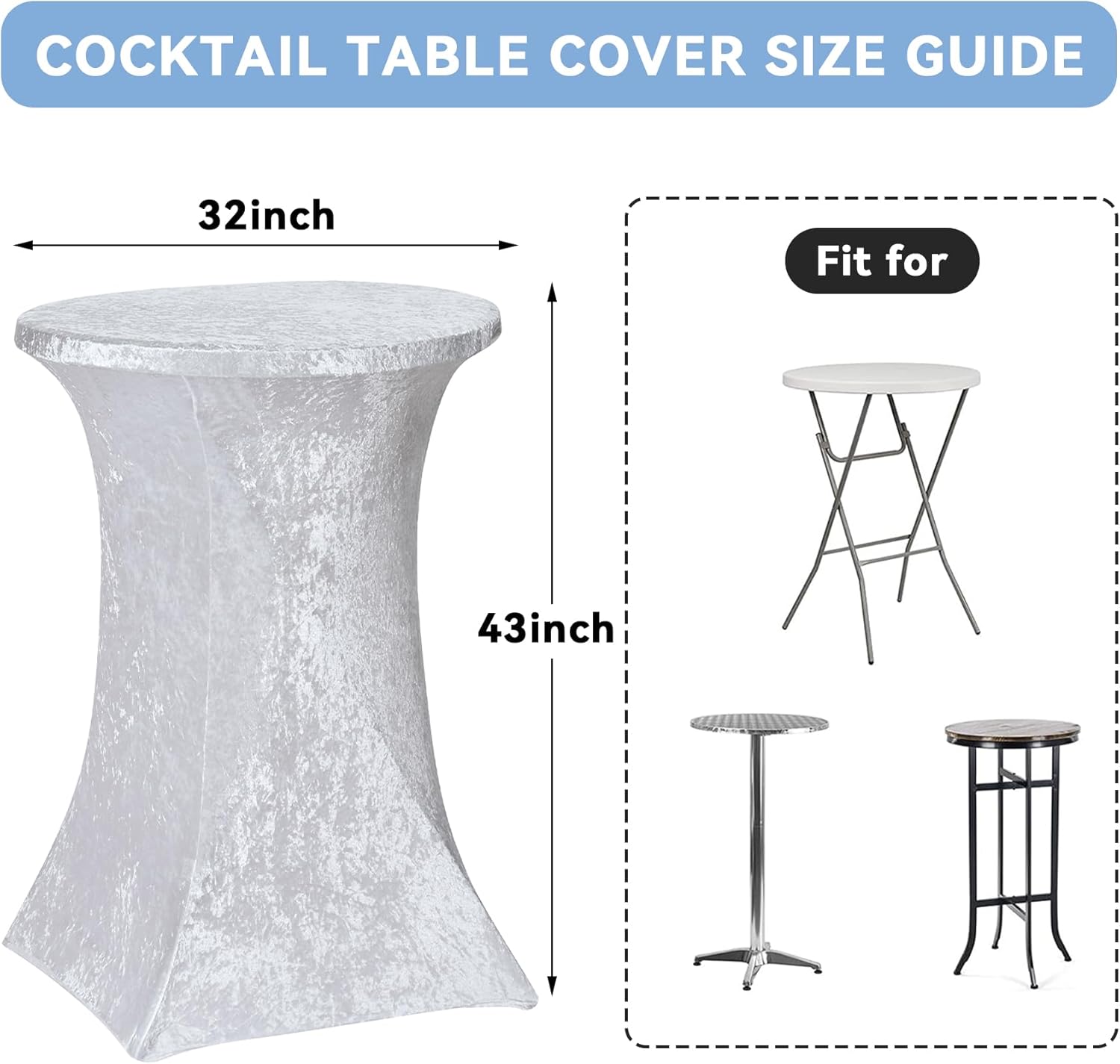 gogoparti White 32x43inch Velcet Cocktail Table Cover, 6 Pack Wrinkel Free High Top Cocktail Tablecloth for Bar Wedding Birthday Party Banquet