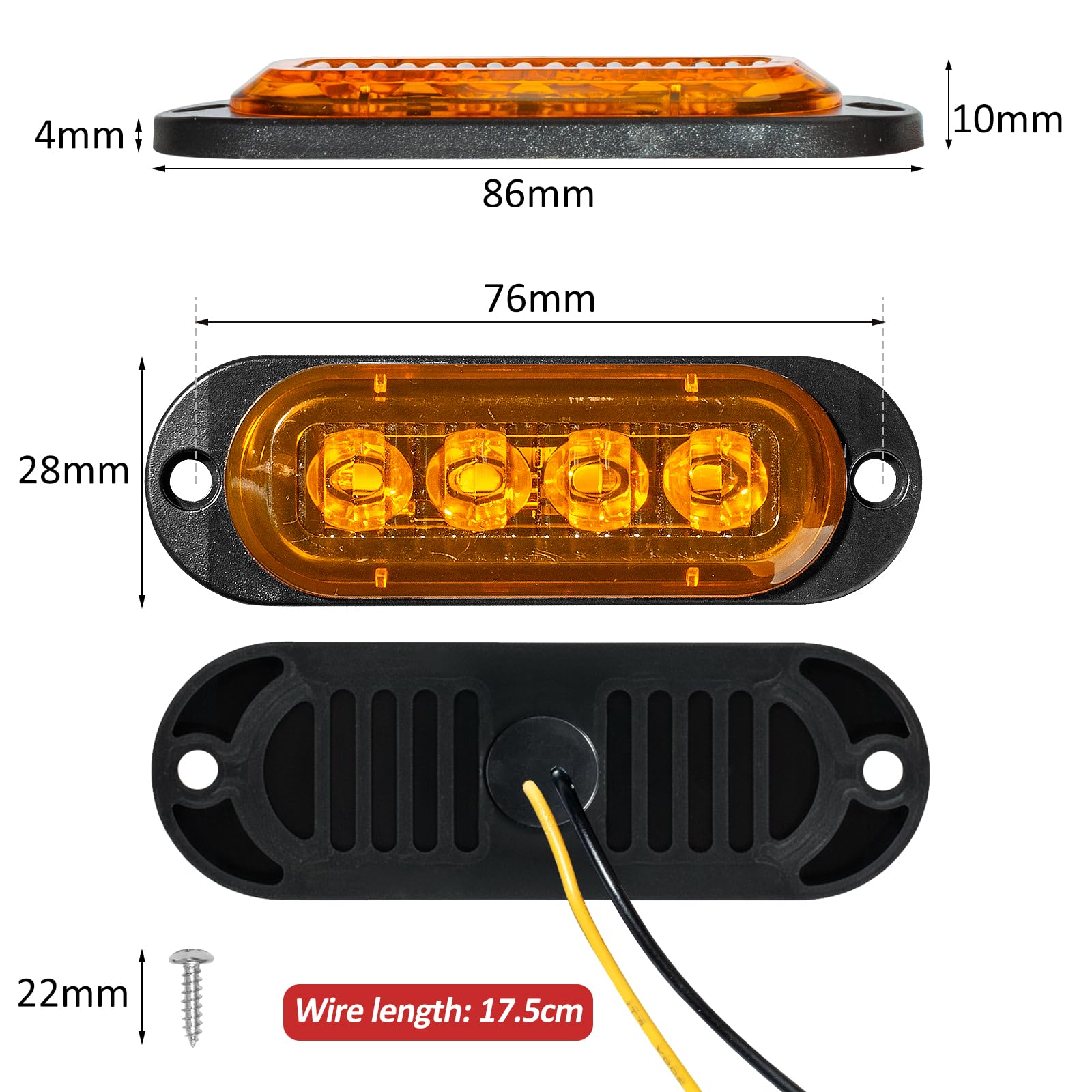 Catekro 30 Unidades Luces de Galibo LED, 12V - 24V, Amarillo+Rojo+Blanco | Luces Laterales de Posición con 4 LED para Camiones Furgonetas Remolques Coche Estancas e Impermeables