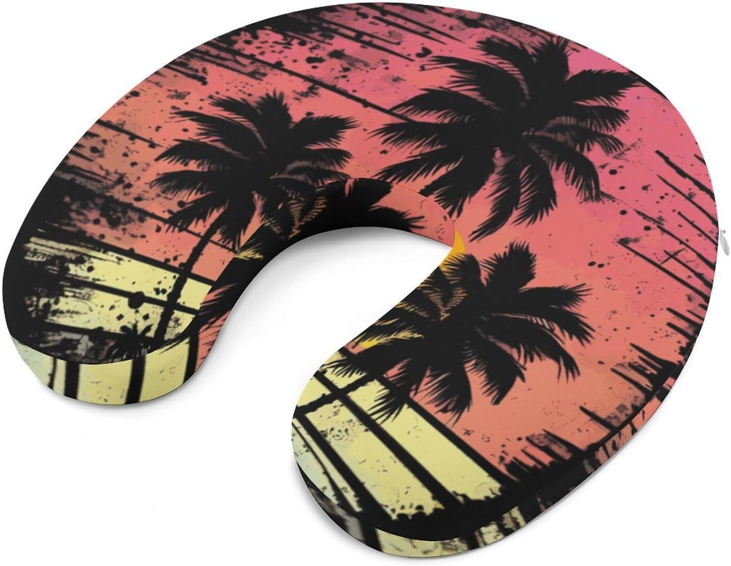 Vintage Sunset Palm Tree Funny Travel Pillow U Shaped Memory Foam Neck Pillows Portable for Flight Car Home Office