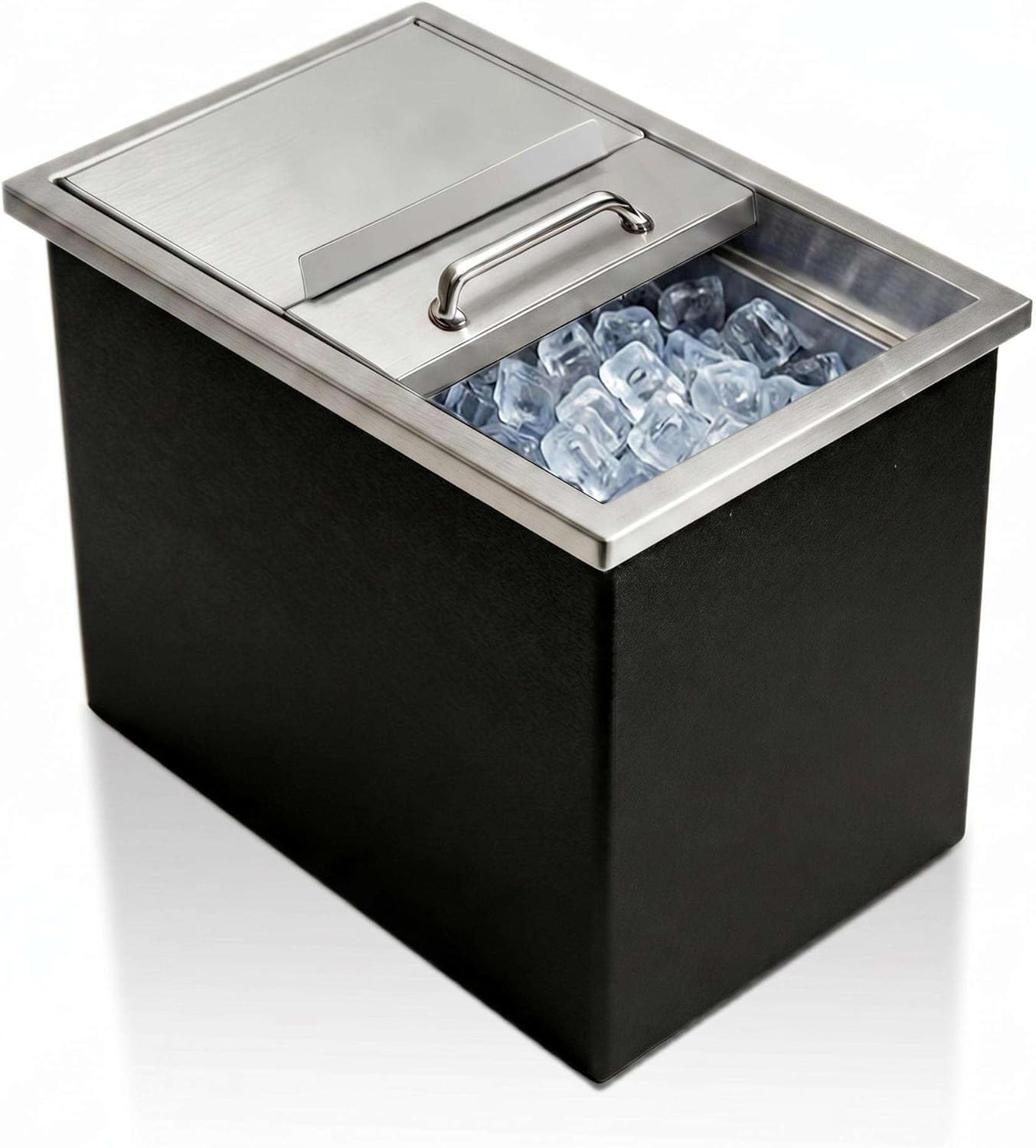 Drop in Ice Chest, 18L x 12W x 14.5H inch Stainless Steel Ice Cooler, Commercial Ice Bin with Sliding Cover52L Drop in Ice Chest, Ice Bin with Lid for Outdoor Kitchens and Patio Bars
