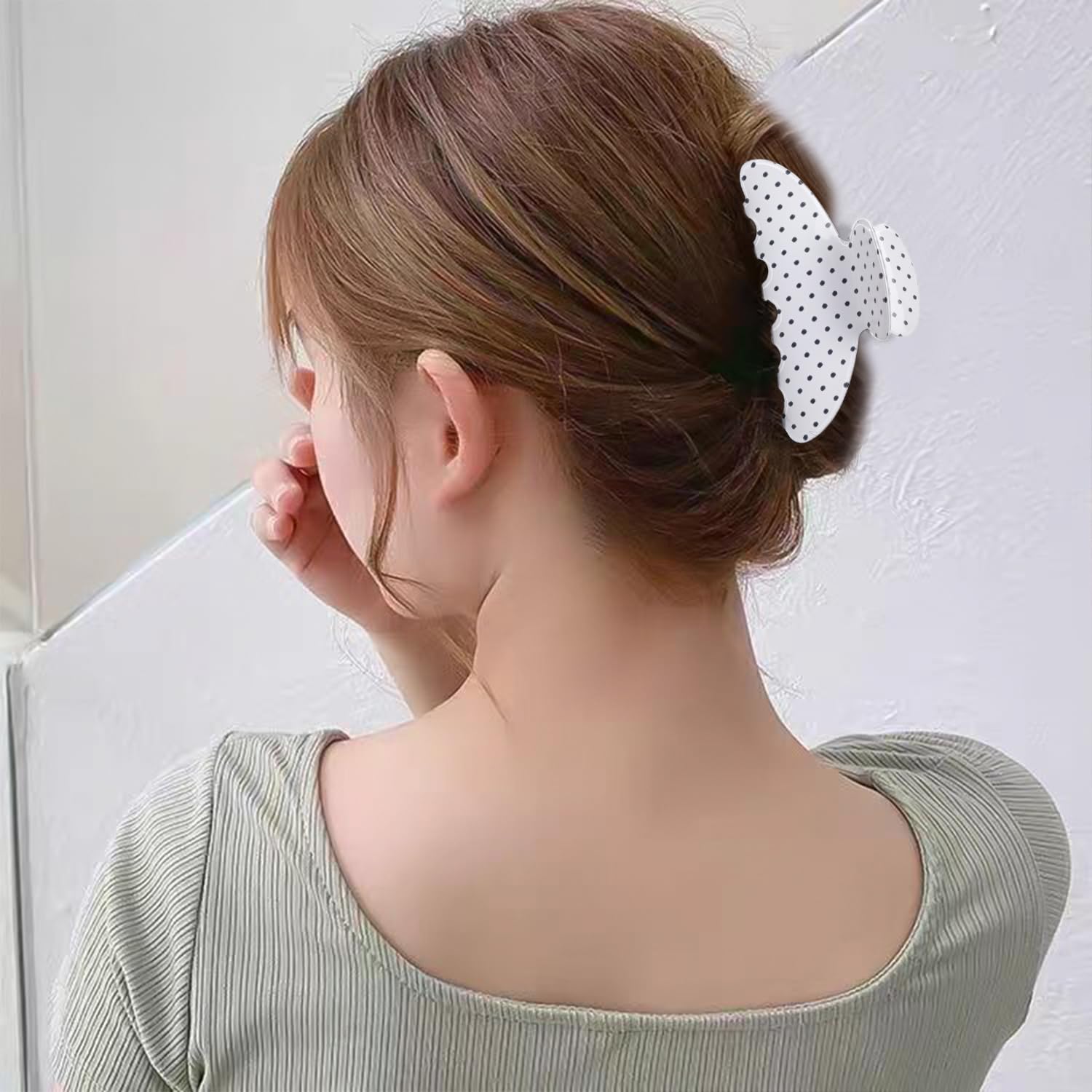 2 Acetate Hair Claw Clip for Women, 3.8-Inch Black and White Polka Dot Big Hair Clips Strong Hold No Slip Claw Clips for Thick or Thin Hair