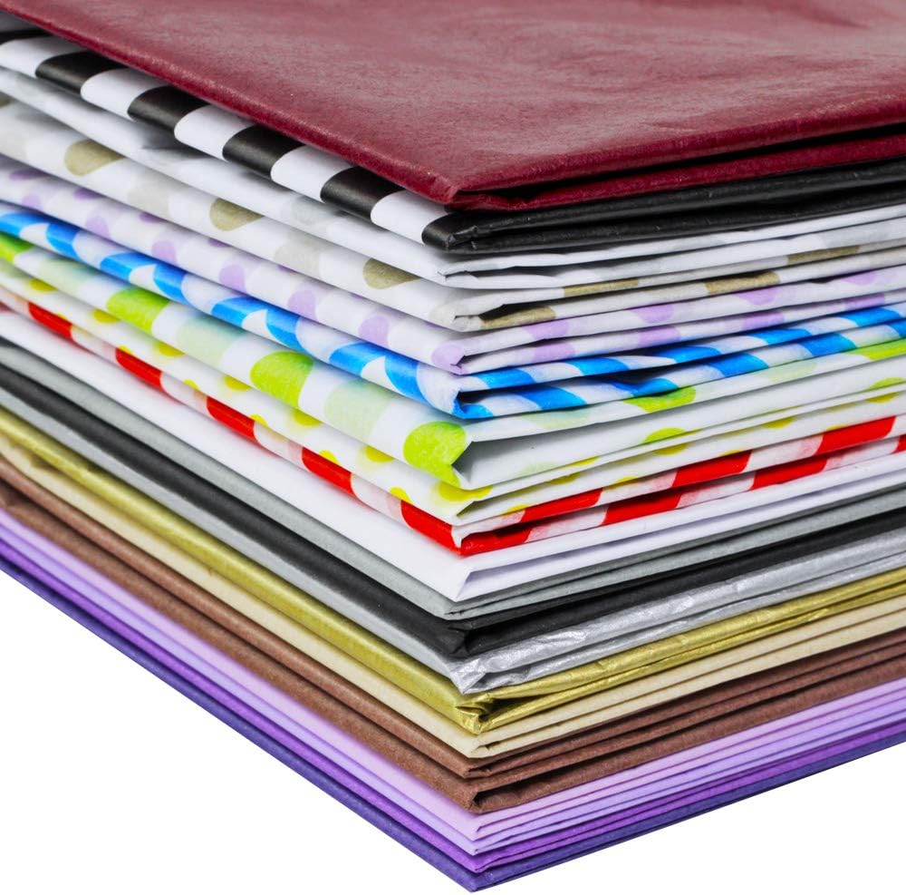 Winlyn 240 Sheets 48 Multicolor Tissue Paper Bulk Decorative Art Rainbow Tissue Paper 20" x 28" for Art Craft Floral Gift Wrapping Birthday Party Festival Tissue Paper Pom Pom