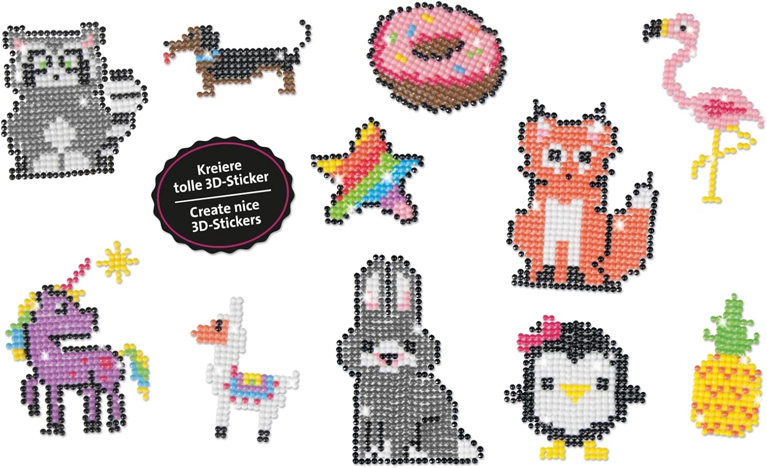 Lena 42646 Diamond Art Craft Set, Complete Set for 20 Stickers in Trendy Colours, with 10,000 Colourful Diamond Beads, Pen, Adhesive Foil, Sorting Tray and Instructions, Set for Children from 6 Years,