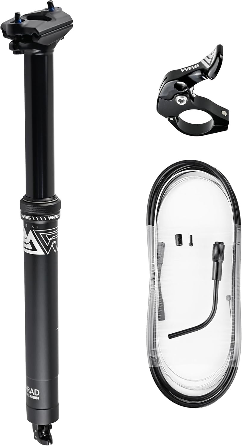 WFS Orvane Internal Routing MTB Dropper Post Kit w/ Tool-Less Travel Adjust & Adjustable Air Cartridge - 30.9/31.6/34.9mm, Lightweight Aluminum Seatpost w/ Lever Cable for Mountain/ Road Bikes, Black