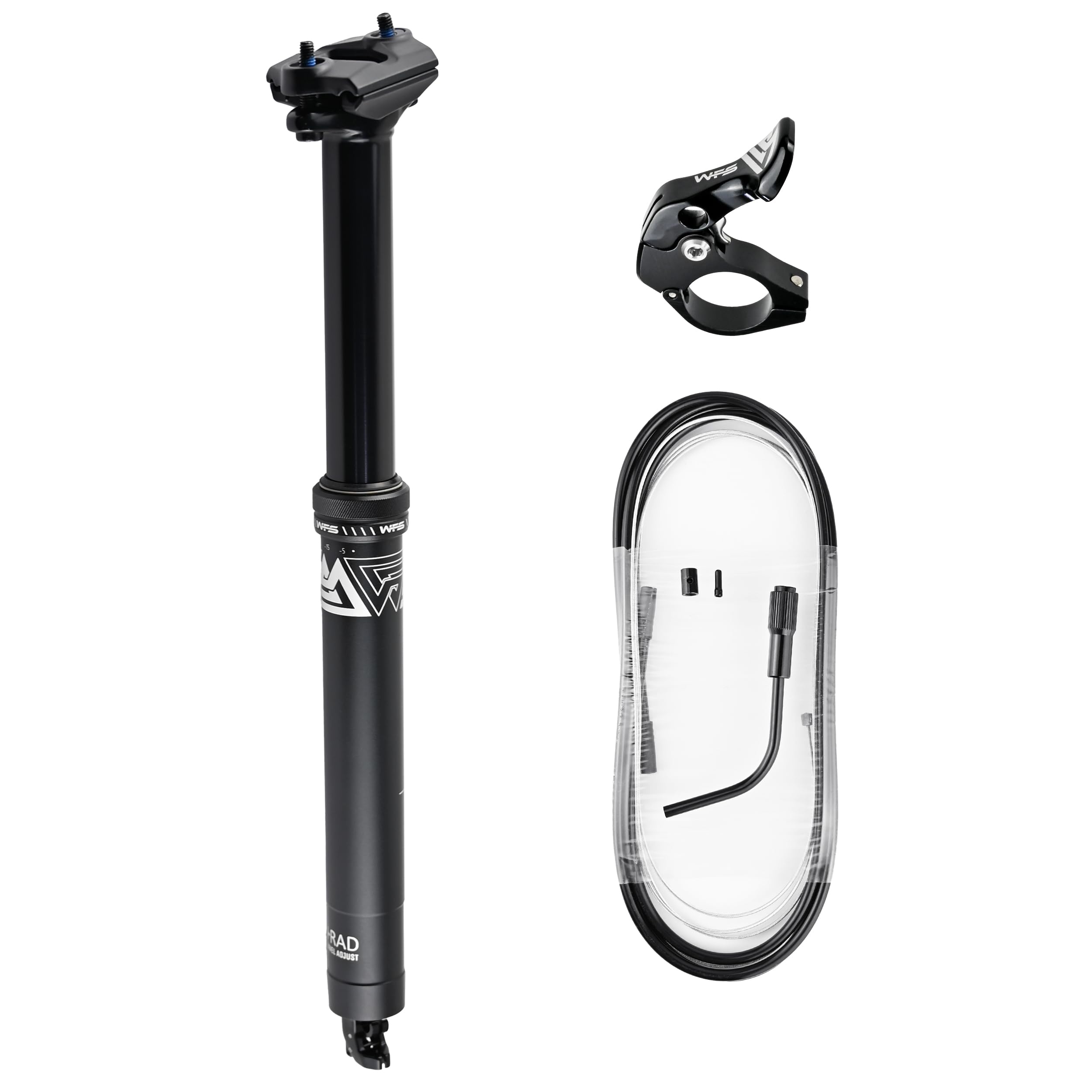 WFS Orvane Adjustable Air Cartridge Internal Routing 34.9mm Dropper Post Kit w/ Remote Lever and Cable, 7075-T651 Aluminum Alloy Seatpost for Mountain Bike, Road Bikes, MTB, Black