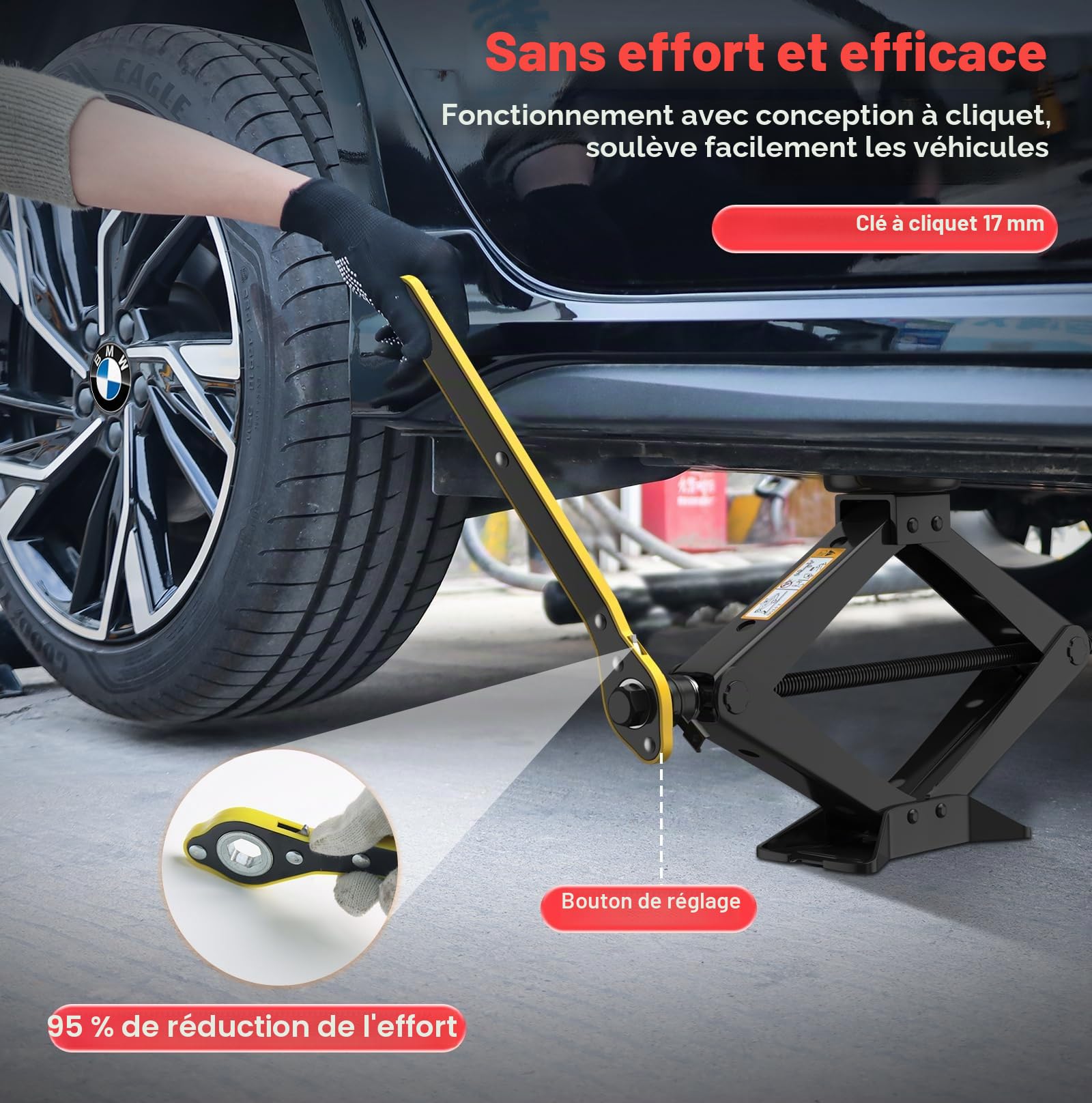 IMAYCC Cric Voiture 2.5T, Universel Crique Voiture pour BMW Série avec 2 Tampon Caoutchouc,Portable Cric de Levage avec Clé pour Écrous de Roue, Set Urgence Automobile pour SUV MPV BMW(1/3/5/6/7/Z/X)