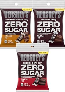 Hershey Sugar Free Variety Pack of 3-3 oz Bags - Special Dark, Caramel Filled, and Chocolate Candy - One Bag of Each - Delicious Zero Sugar Candy