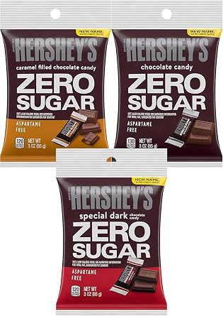 Hershey Sugar Free Variety Pack of 3-3 oz Bags - Special Dark, Caramel Filled, and Chocolate Candy - One Bag of Each - Delicious Zero Sugar Candy
