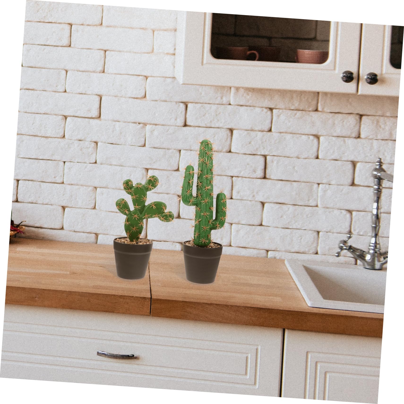 Cactus Artificiel en Pot 2 Pièces, Plastique Vert Réaliste pour Bureau