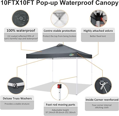 Miniatura 6 de COBlZI - Tienda de campaña desplegable de 10 x 10 pies con 4 paredes laterales extraíbles, impermeable, comercial, fácil ajustable, con ventilación