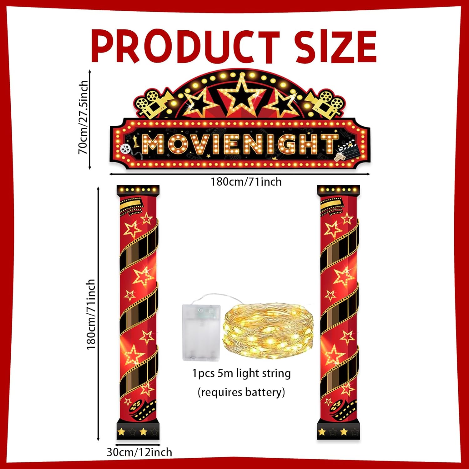 10 Pcs Movie Themed Party Decorations Porch Sign Banner with 6 Movie Party Decor Boxes, Movie Night Decorations Red Carpet Party Decoration for Home Film Backdrop, Birthday Supplies