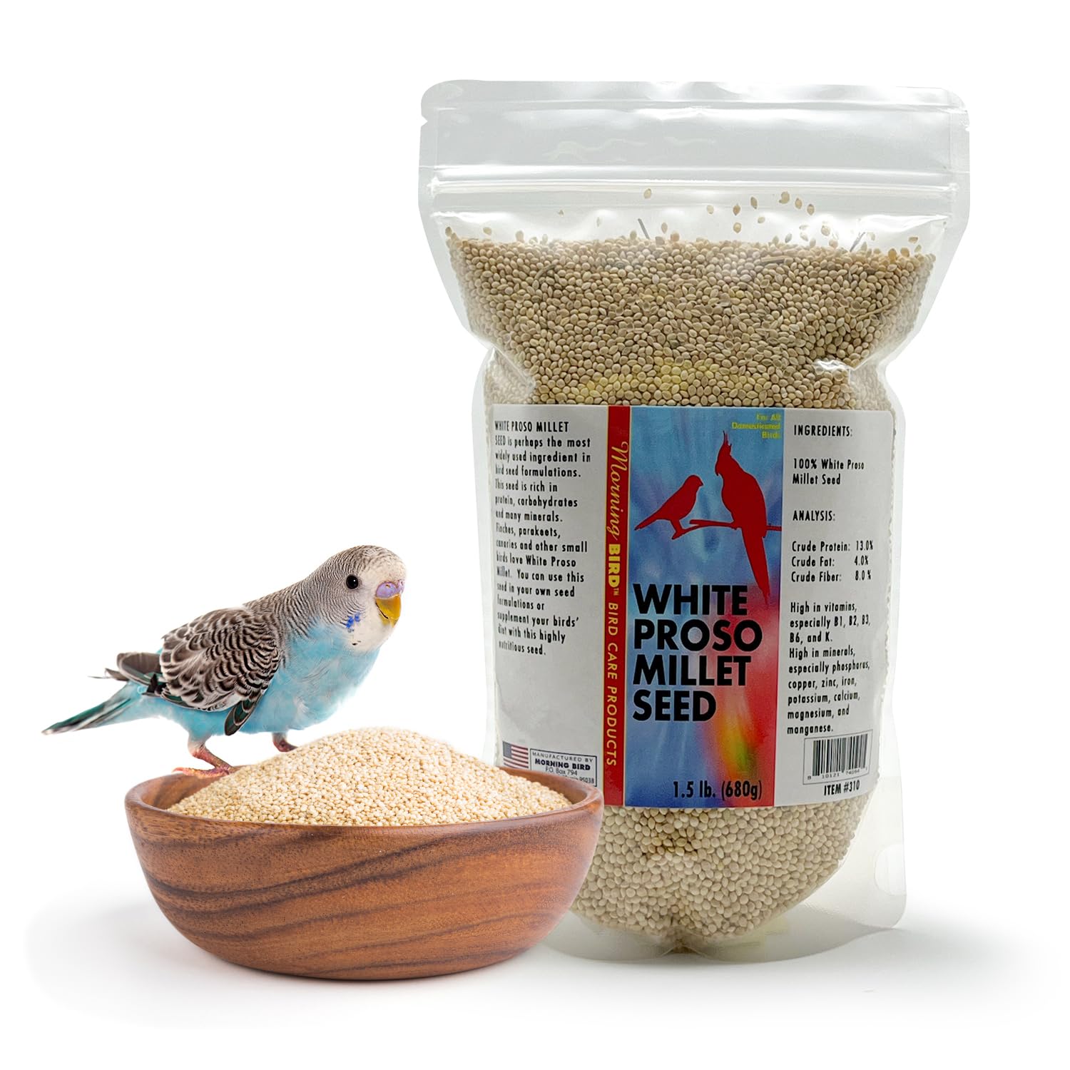 Morning Bird White Proso Millet Bird Seeds 1.5 lbs – Healthy & Nutritious Pet Bird Food - Bird Seeds for Feather Growth – Perfect for Finches, Parakeets & Other All Pet Birds