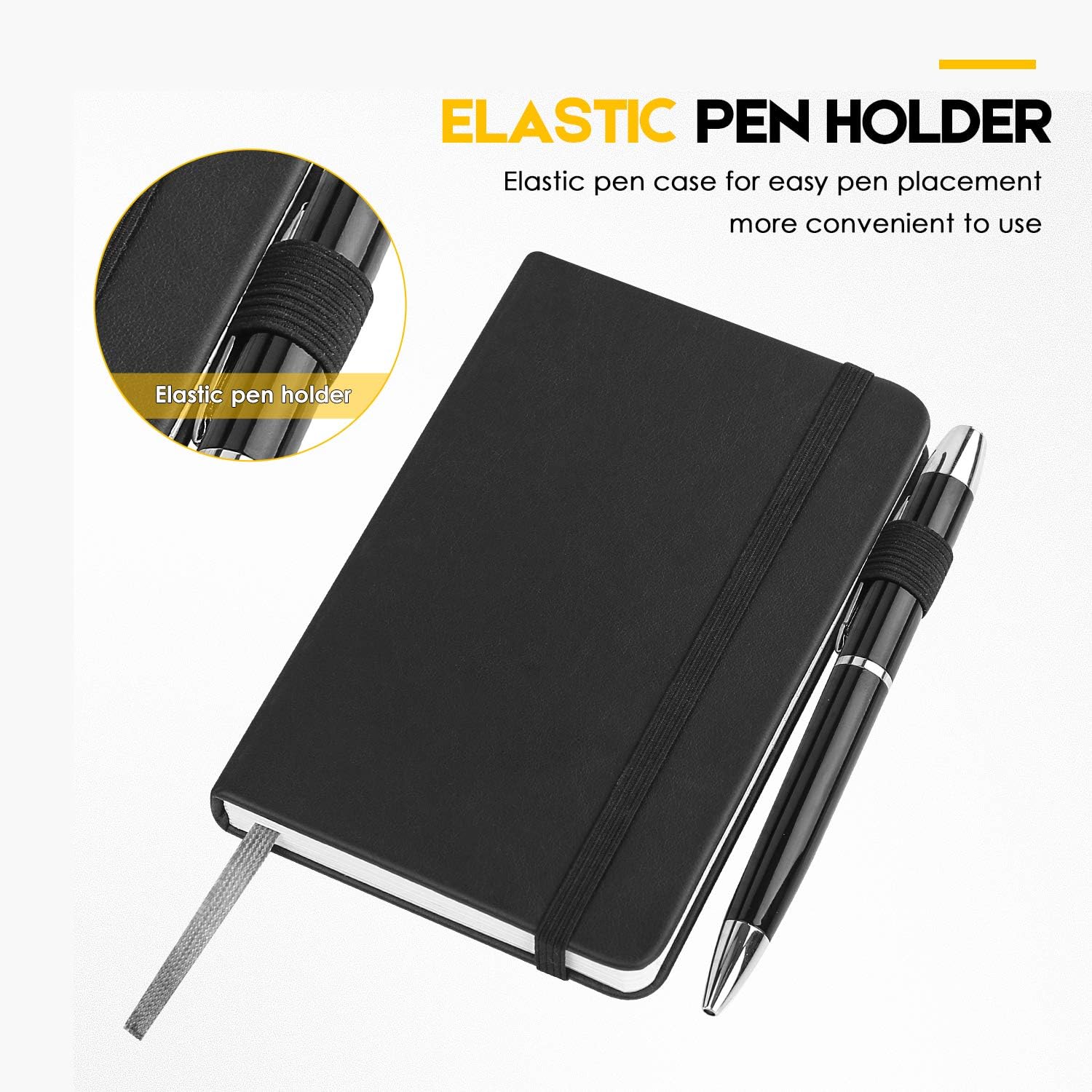 2-Pack Pocket Notebook 3.5" x 5.5", Small Notebook Notepad Dotted Grid Mini Hardcover Journal, Premium 120Gsm Thick Paper, with Elastic Closure, Bookmark, Inner Pocket, Pen Holder