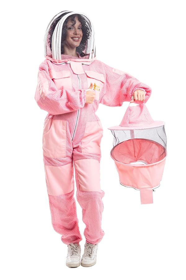 Massive Bee Store -- Beekeeping Ventilated Suit in multi-Colors with Round Or Fencing Veils (Pink Suit With Two Veils, X-Large) by Massive Bee Store - Image 2