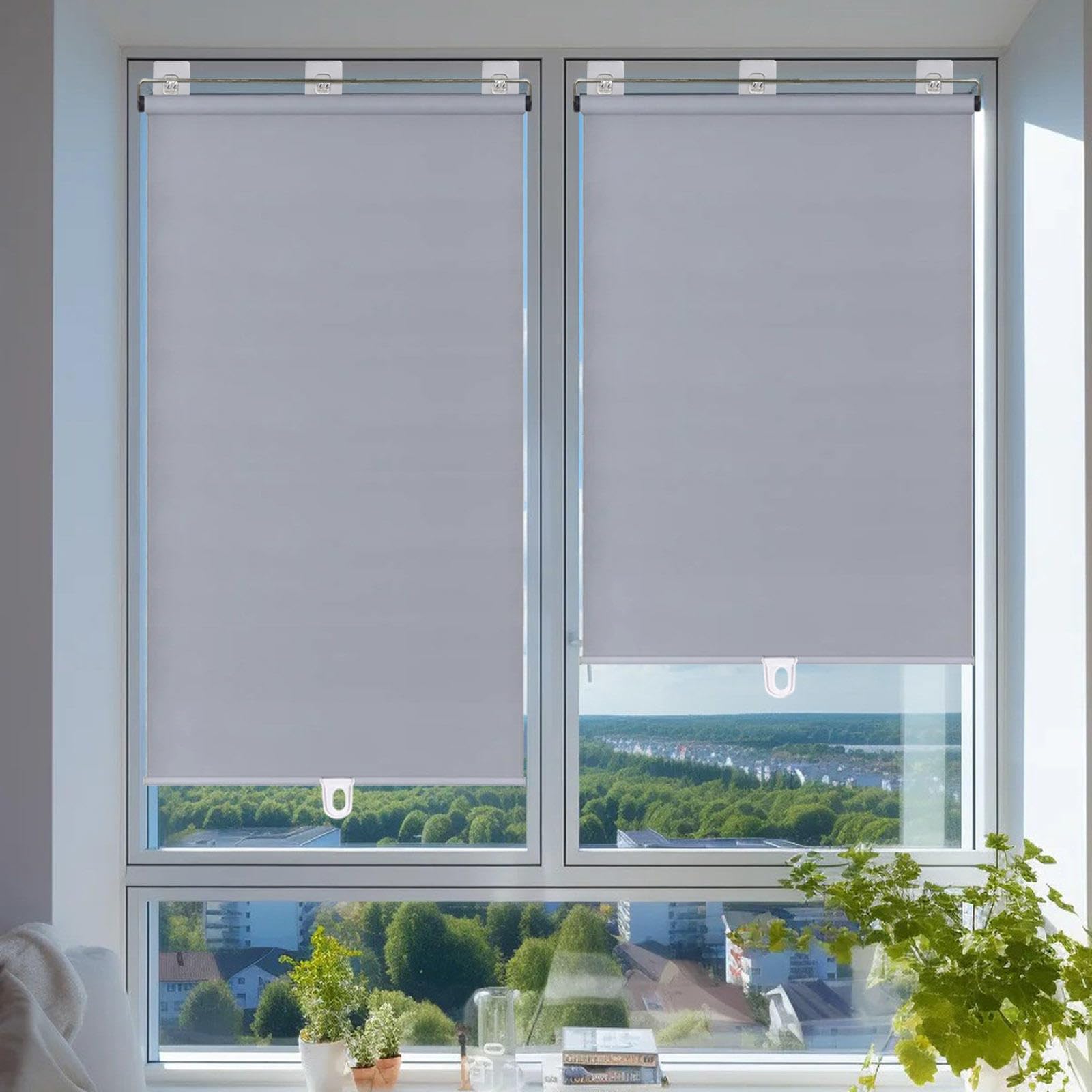 Suction Cup Roller Blackout Blinds for Windows,Roll up Indoor Sun Protection Shades,32-150cm Wide Telescopic Window Shades,Temporary Privacy Blinds for Bedroom/Study/Office,Grey-45x150cm(17.7x59in)