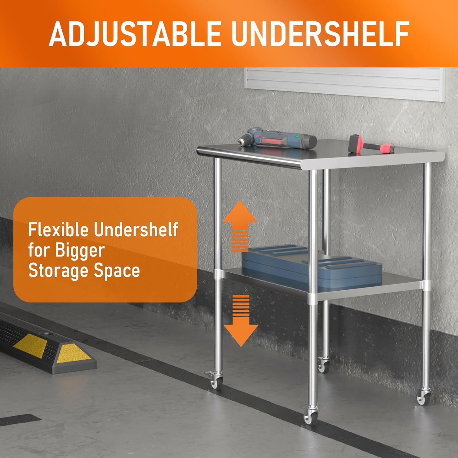 Stainless Steel Table with Wheels 30" x 30" Utility Worktable with Adjustable Undershelf for Commercial Kitchen, Garage, Restaurant