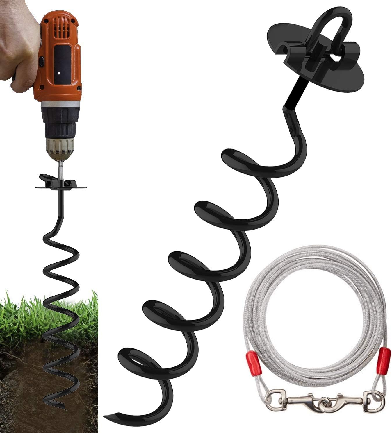 Eurmax 16inch Up to 500lbs Spiral Dog Tie Out Ground Spiral Anchor Stake Ideal for All Kinds of Pets.