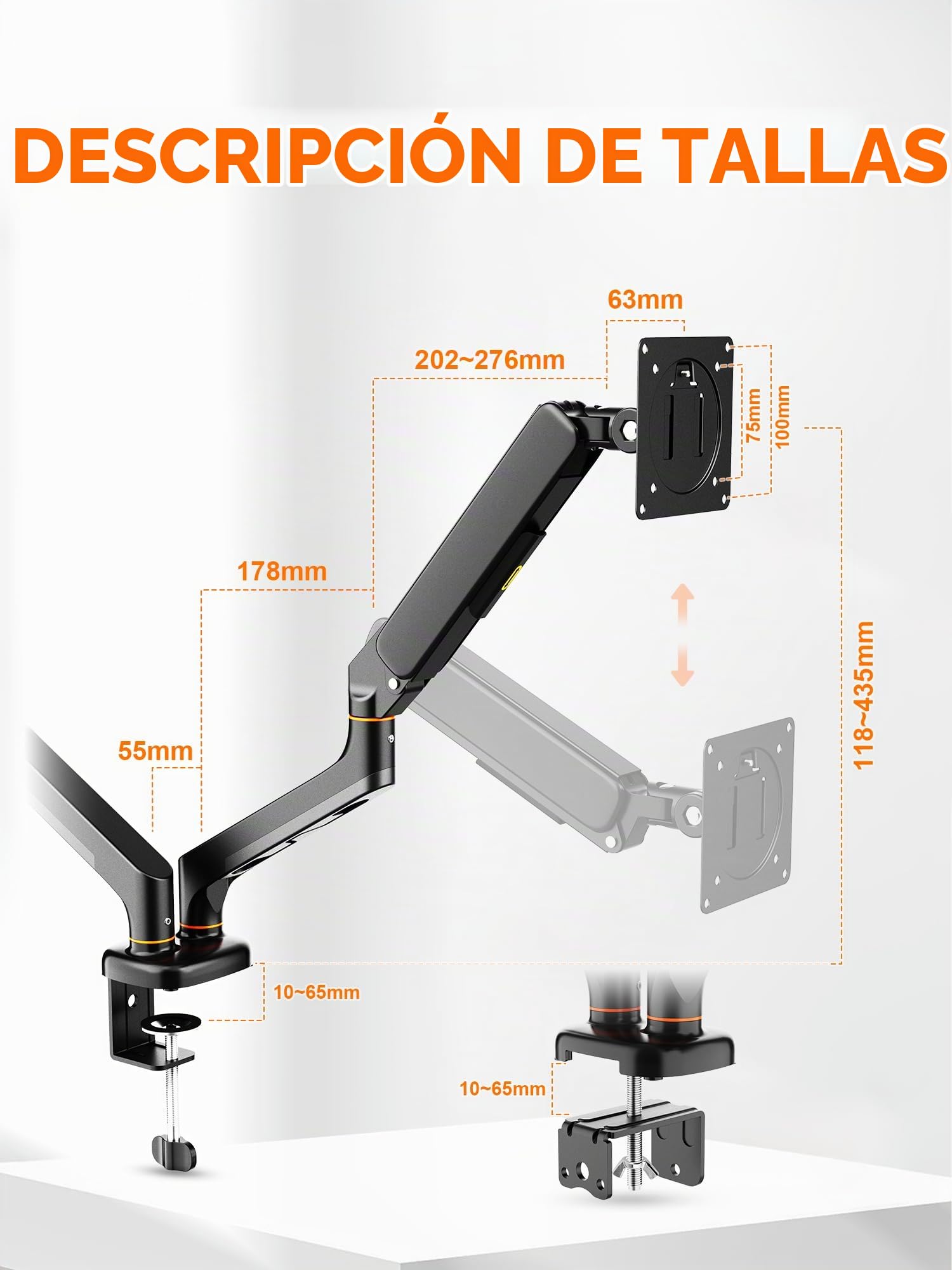 Ibergrif Soporte de Monitor Doble para Pantallas de 13"-27", Brazo de Gas Ajustable, Soporta 2 Monitores, Inclinación, Giro y Rotación con Base de Montaje C-Clamp y Grommet, VESA 75/100mm (MA001-2)