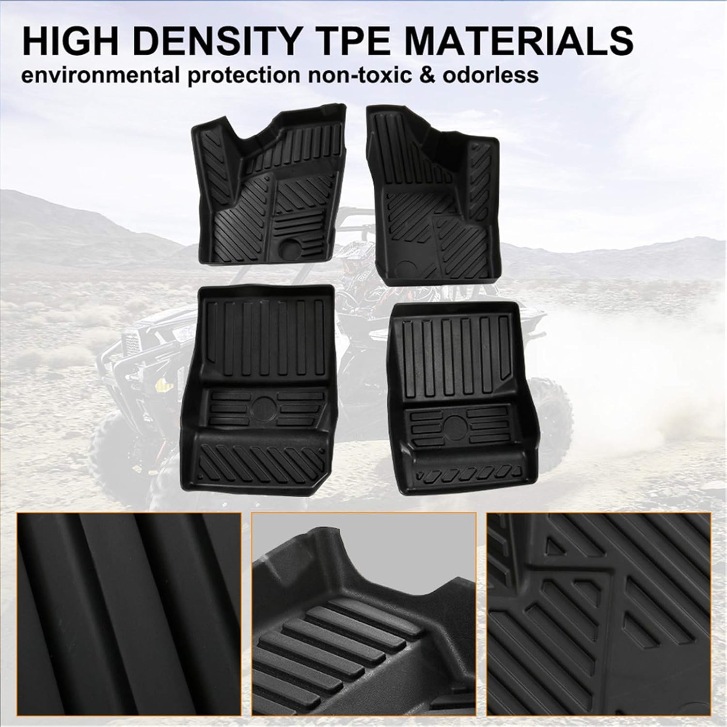 KIWI MASTER Floor Mats for 2014-2023 Polaris RZR XP 4 1000 900 S Turbo, Custom Fit All Weather UTV Mats, Heavy Duty TPE Floor Liners, Front & Rear 2 Row, Black