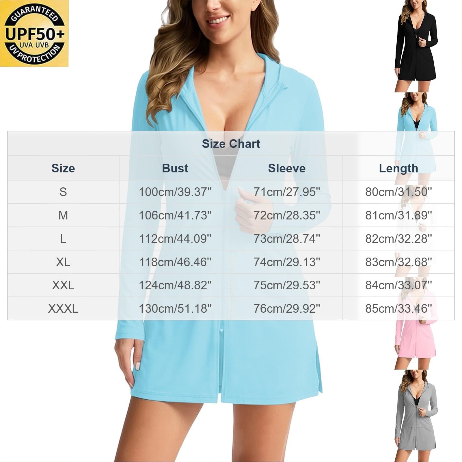 Giacca Donna Con Zip E Cappuccio Maniche Lunghe Protezione Solare Casual