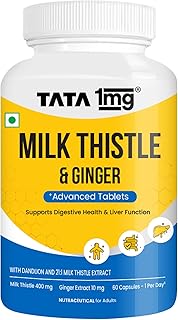 Tata 1mg Milk Thistle Liver Detox Capsules (Veg) - 60 Count | Liver Health Supplement with 70% Silymarin, Dandelion & Ging... Price In India