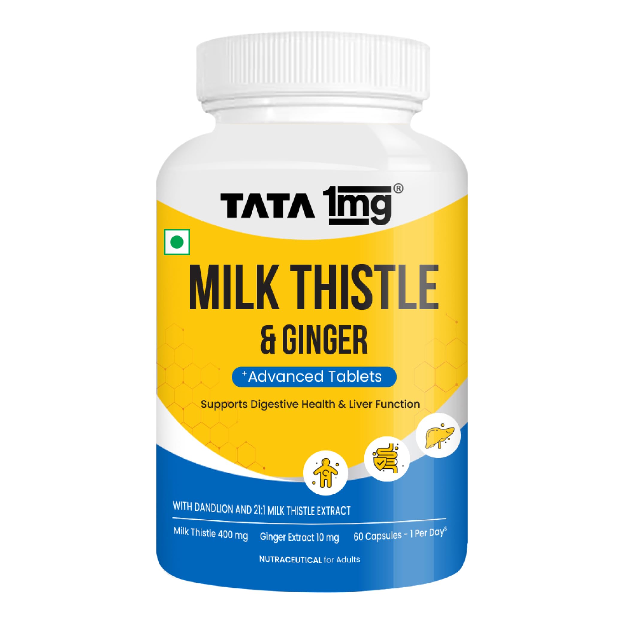 Tata 1mg Milk Thistle Liver Detox Capsules (Veg) - 60 Count | Liver Health Supplement with 70% Silymarin, Dandelion & Ginger | For Men & Women
