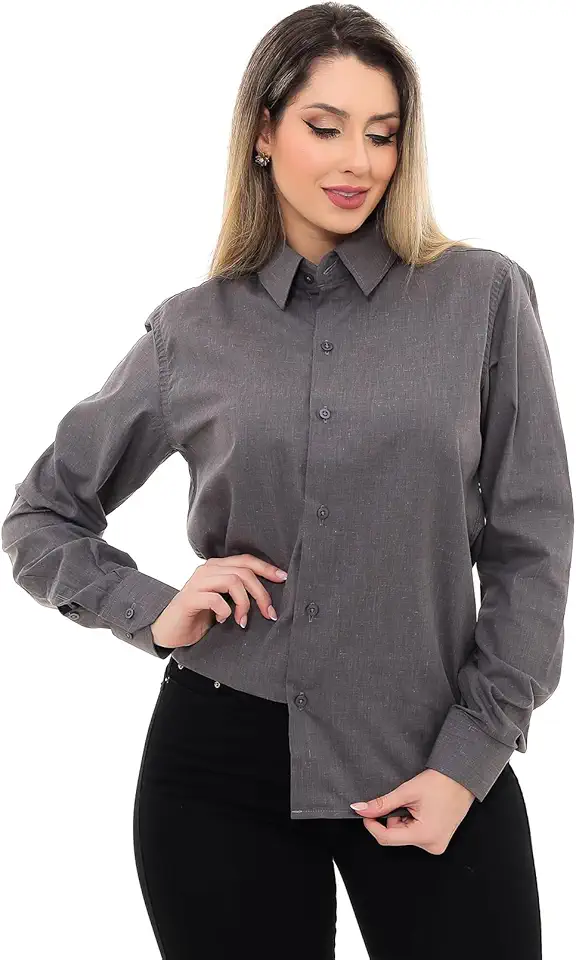 Camisa Social Feminina Premium Tipo Linho Executiva Estruturada Manga Longa