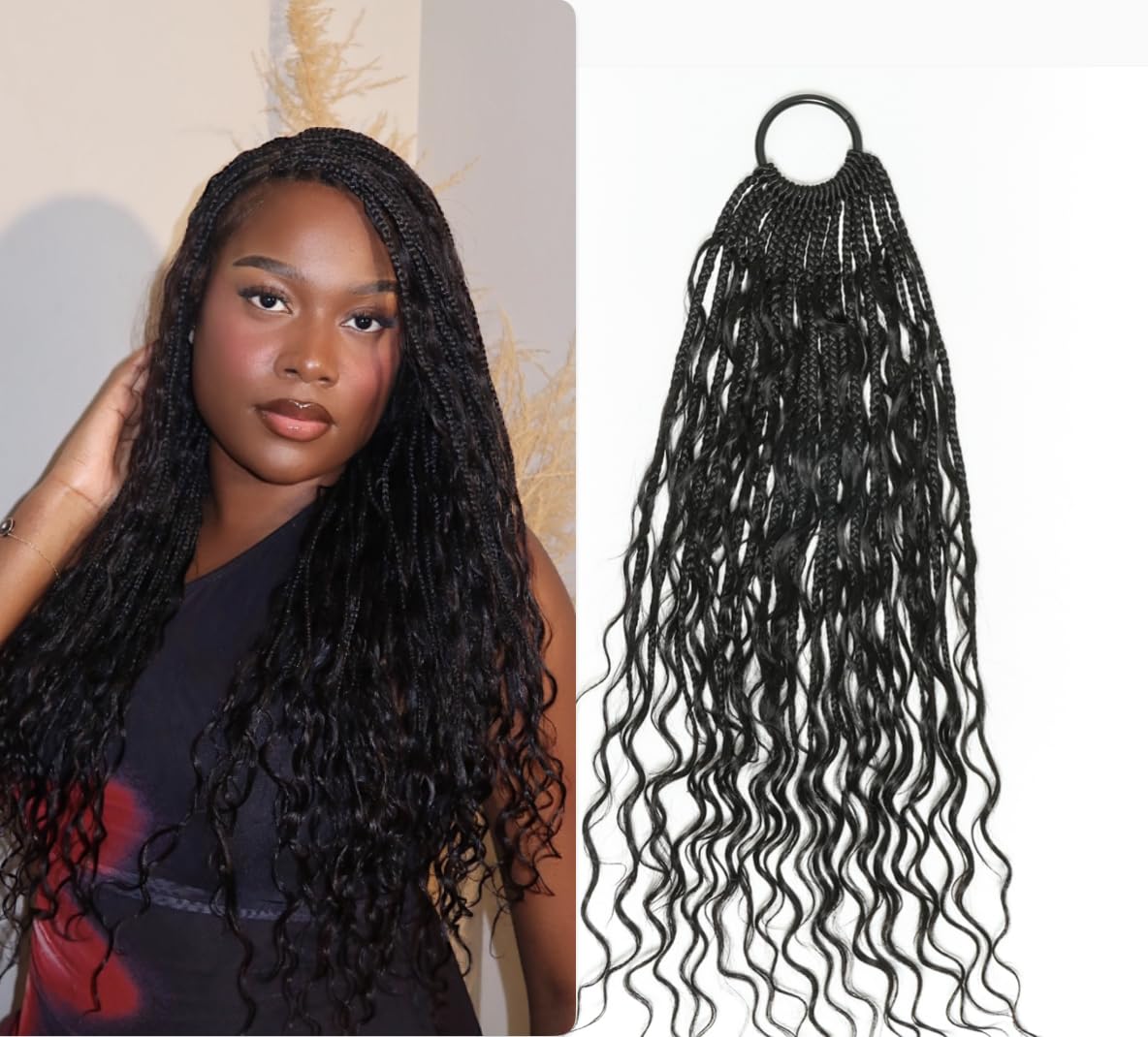 JALIZA 18" Boho Box Braids Crochet Hair, Pre-Looped Crochet Braids with Human Hair Deep Wave Curls, 100 Strands, Black 1B Black 1B - 18in
