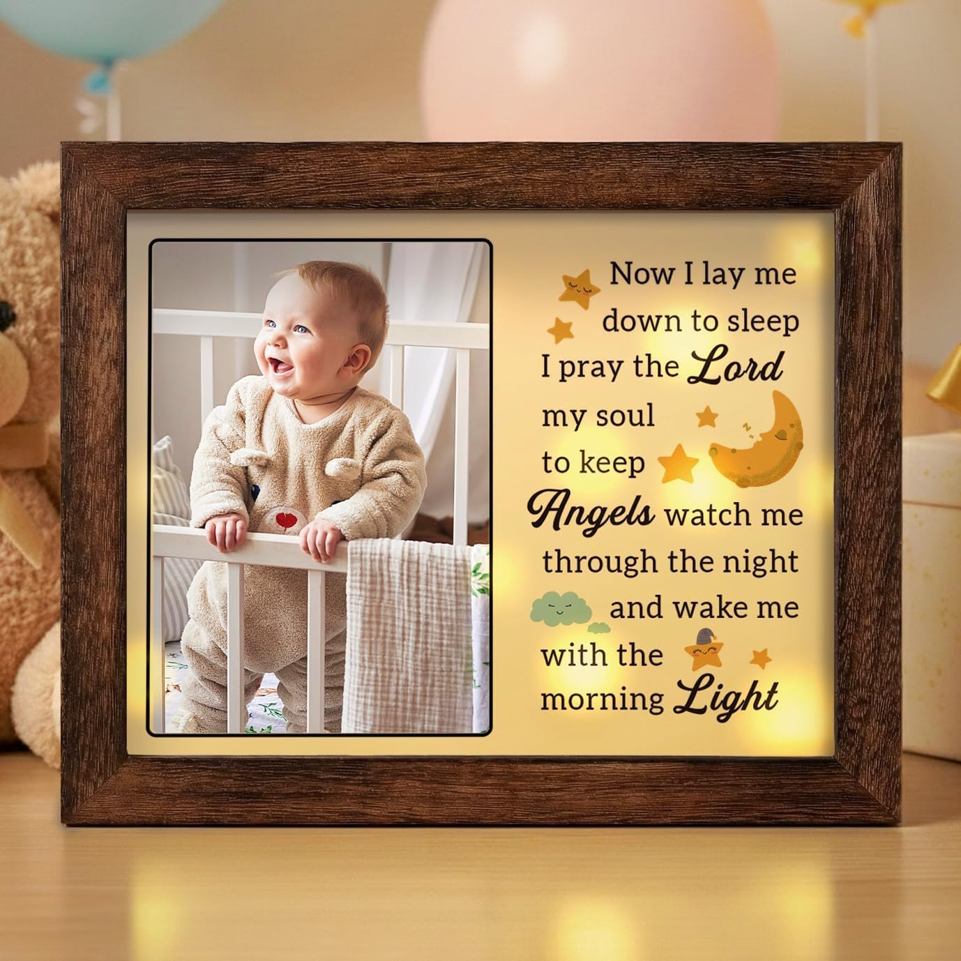 Baptism & Christening Gifts for Boys Girls,LED Baby Photo Frame with Bedtime Prayer,Newborn Religious Keepsake,Ideal for Baby Shower and Dedication - Now I Lay Me Down to Sleep