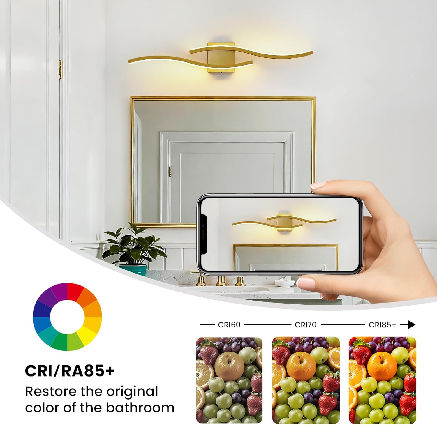 WOSHITU Gold LED Bathroom Vanity Lights: 31.5 Inch 32W Bathroom Lighting Fixtures Over Mirror 5CCT Dimmable 2700-5000K Vanity Lights Modern Bath Sconces Wall Light for Mirror Bedroom Living Room
