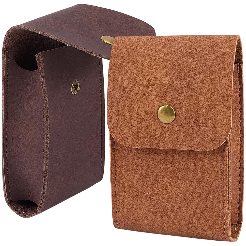 CALFOVERA 2 Colors PU Leather Playing Card Case 2PCS Single Deck Leather Playing Card Holder Box Pouch Protector Multipurpose Compatible Wallet with Snap Button for Poker(Brown;Dark Brown)