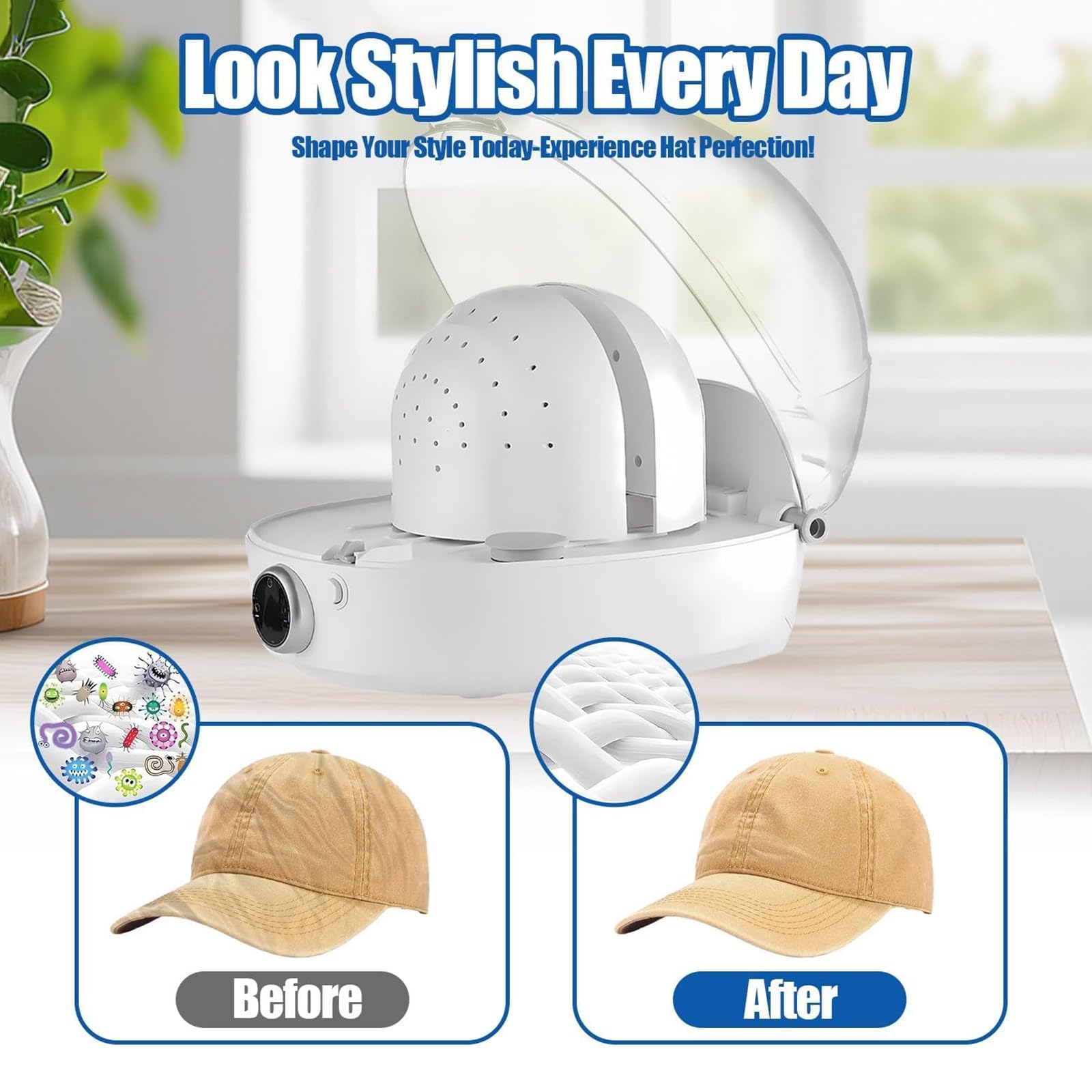 Pulitore Automatico 3 In 1 Per Cappellini Da Baseball, Asciugatrice A Vapore A 360°, Serbatoio Dell'acqua Da 250 Ml, Doppia Asciugatura A Caldo E A Freddo, Ciclo Di Funzionamento